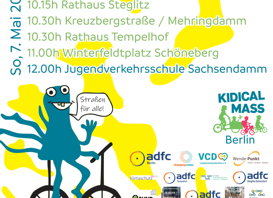 Startpunkte der Kidical Mass am 7. Mai 2023: Viele Beine zum Tempelhofer Feld Startpunkte der Kidical Mass am 7. Mai 2023: Viele Beine zum Tempelhofer Feld